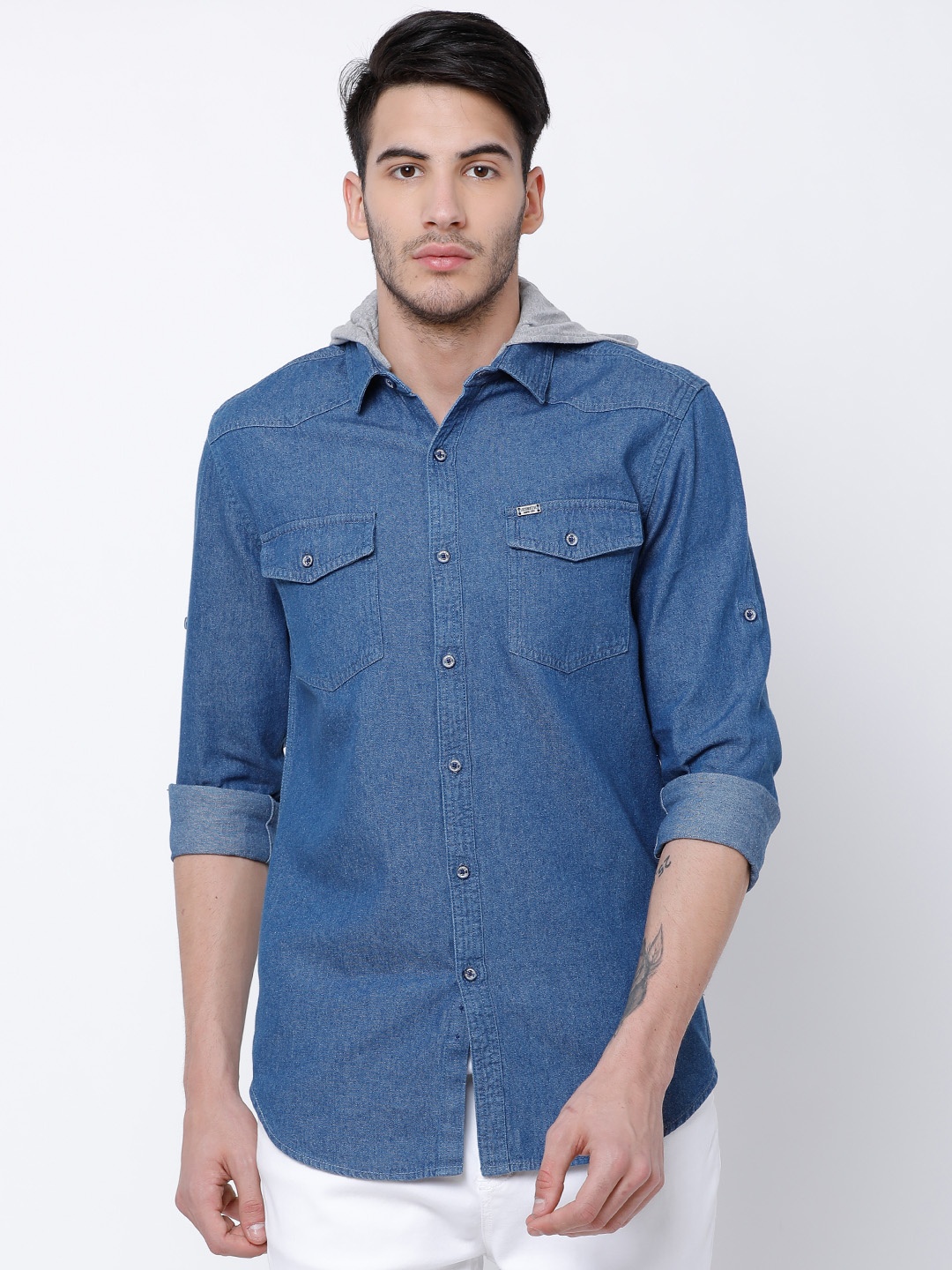 

LOCOMOTIVE Men Blue Slim Fit Faded Denim Casual Shirt