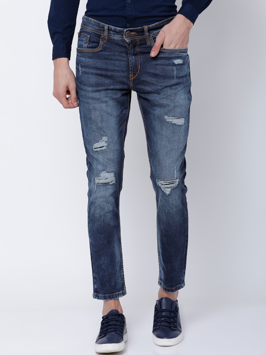 

LOCOMOTIVE Men Blue Tapered Fit Mid-Rise Mildly Distressed Stretchable Jeans