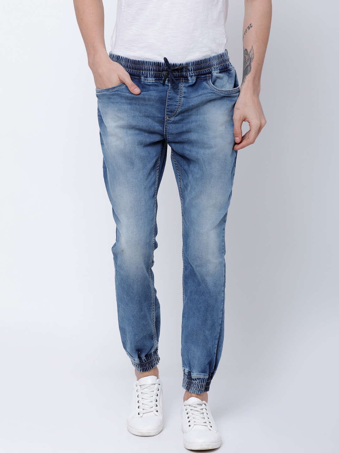 

LOCOMOTIVE Men Blue Jogger Mid-Rise Clean Look Stretchable Jeans