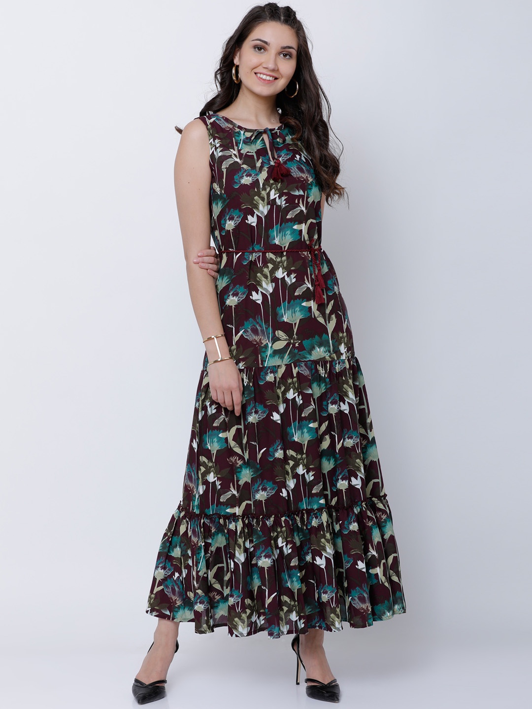 

Tokyo Talkies Women Brown Printed Maxi Dress