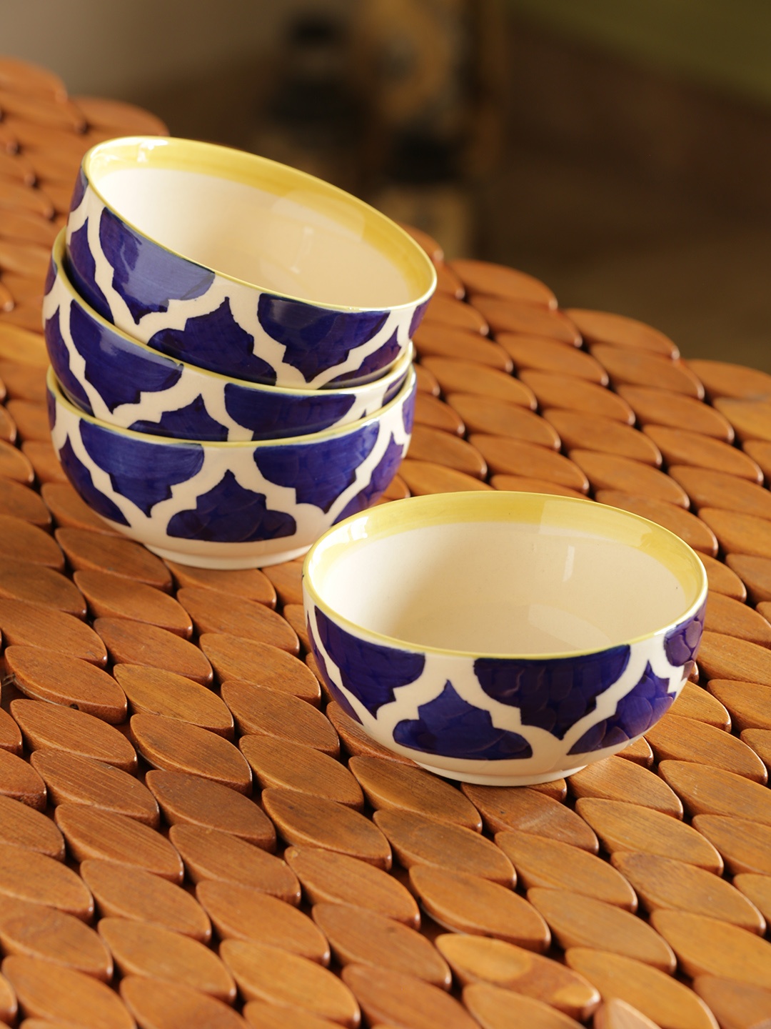 

ExclusiveLane Blue & White Set Of 4 Mediterranean Hand Painted Ceramic Serving Bowls