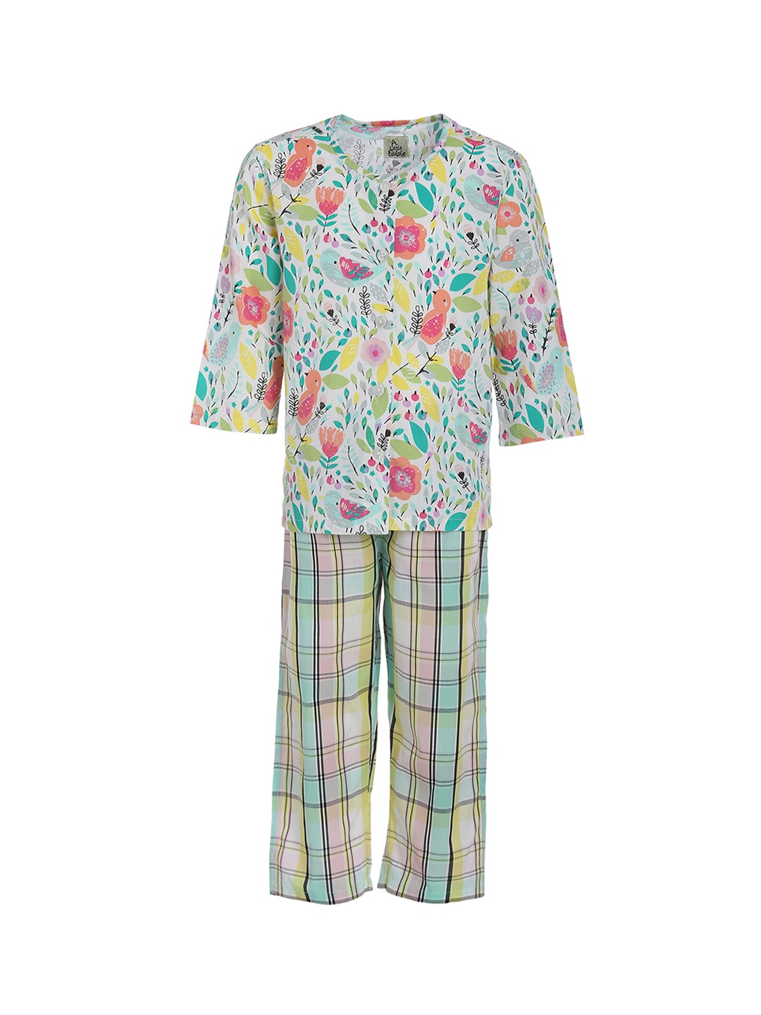 

A Little Fable Girls Green & Off-White Printed Night suit