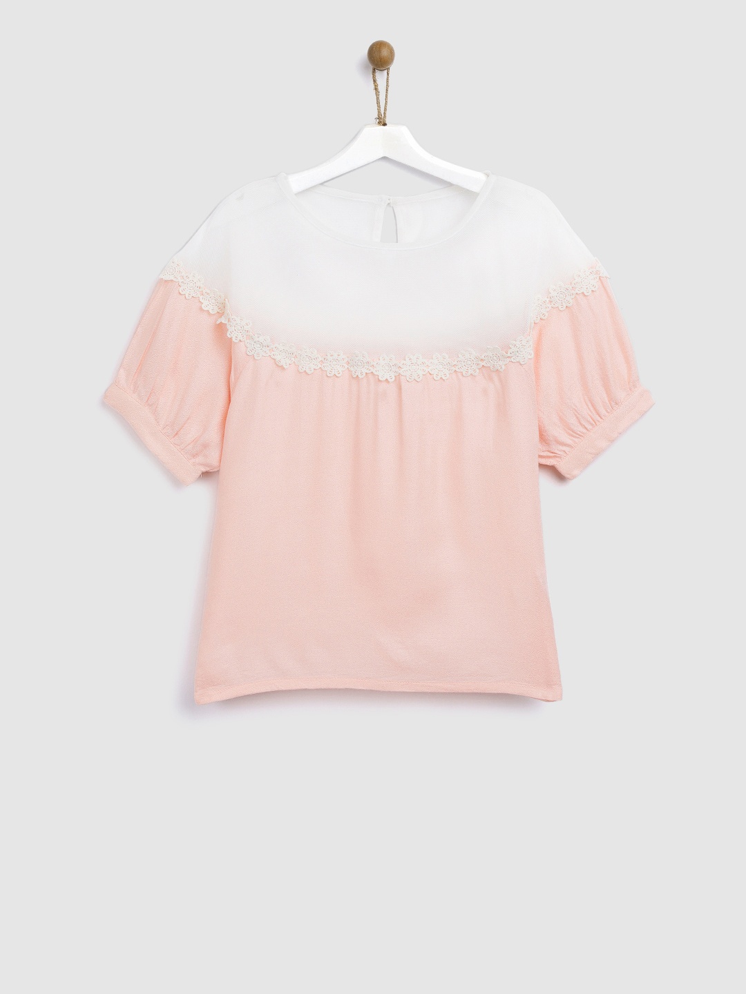 

YK Girls Peach-Coloured & White Solid Top