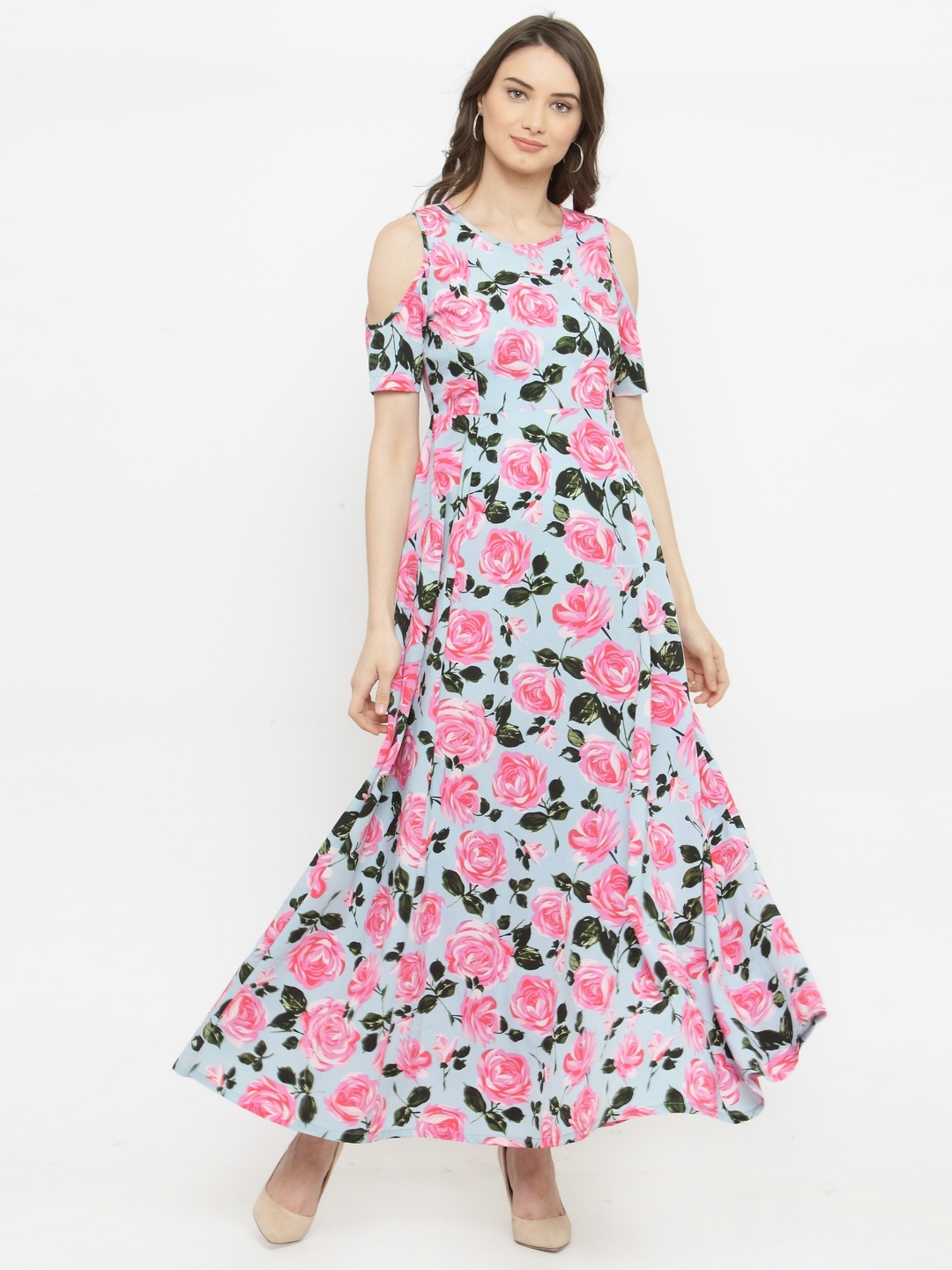 

plusS Women Blue Printed Maxi Dress