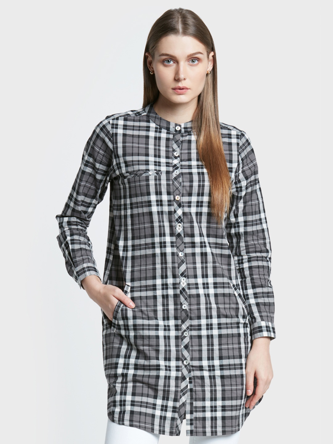 

AND Grey & Off-White Checked Tunic
