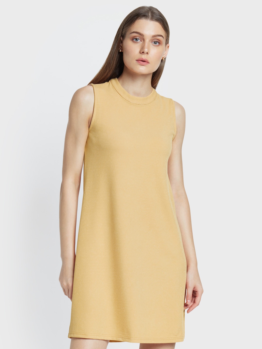 

AND Women Beige Solid A-Line Dress