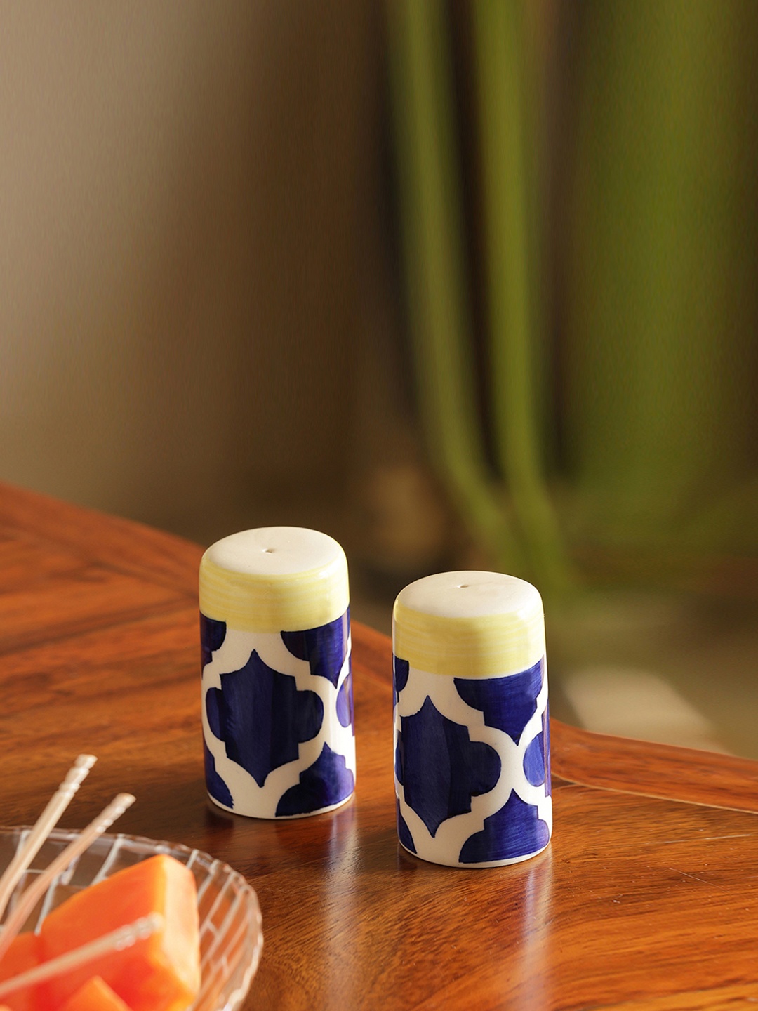 

ExclusiveLane Set of 2 Handpainted Ceramic Salt Pepper Shakers, Blue