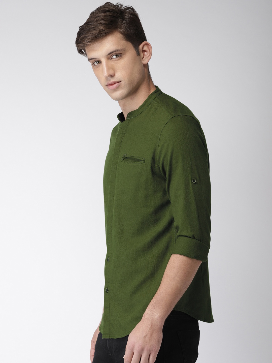 

LOCOMOTIVE Men Olive Green Slim Fit Solid Casual Shirt