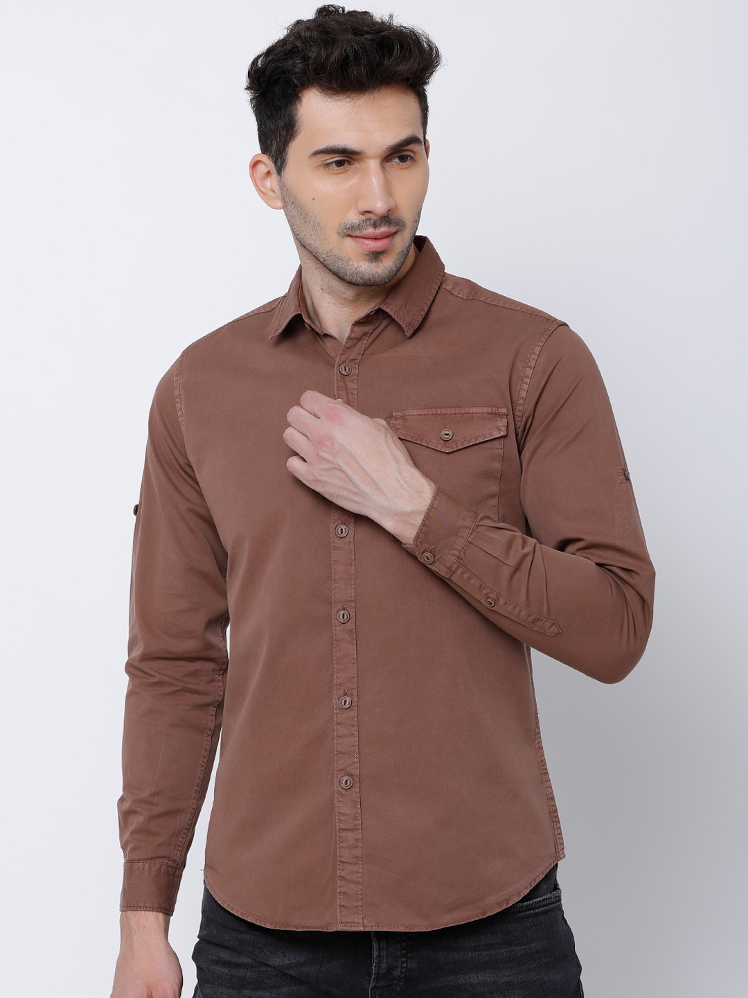 

LOCOMOTIVE Men Brown Slim Fit Solid Casual Shirt