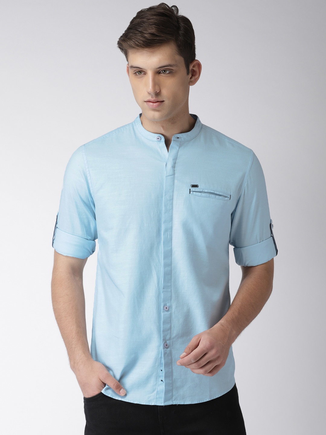 

LOCOMOTIVE Men Blue Slim Fit Solid Casual Shirt