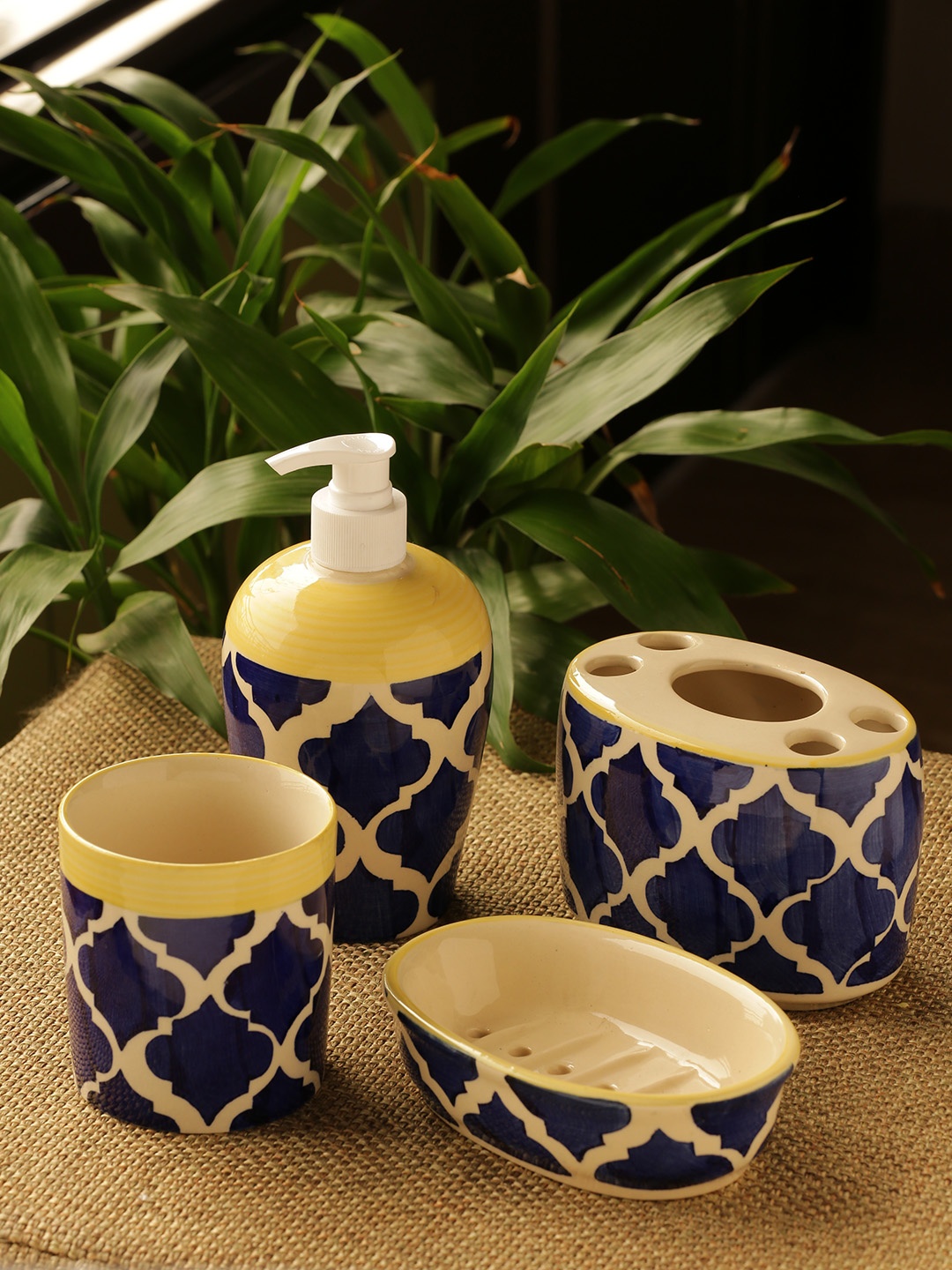 

ExclusiveLane Set of 4 Handpainted Ceramic Bathroom Accessories Set, Off white