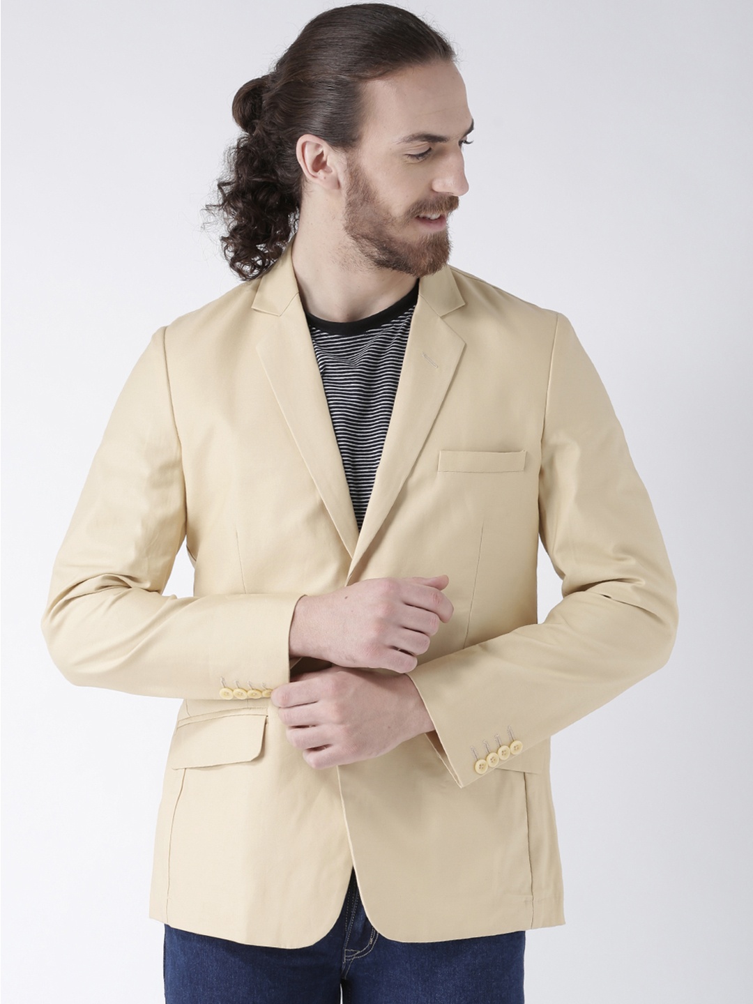 

DEYAAN Men Beige Solid Slim Fit Blazer