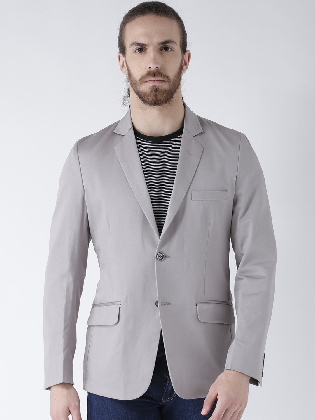 

DEYAAN Men Grey Solid Slim Fit Blazer