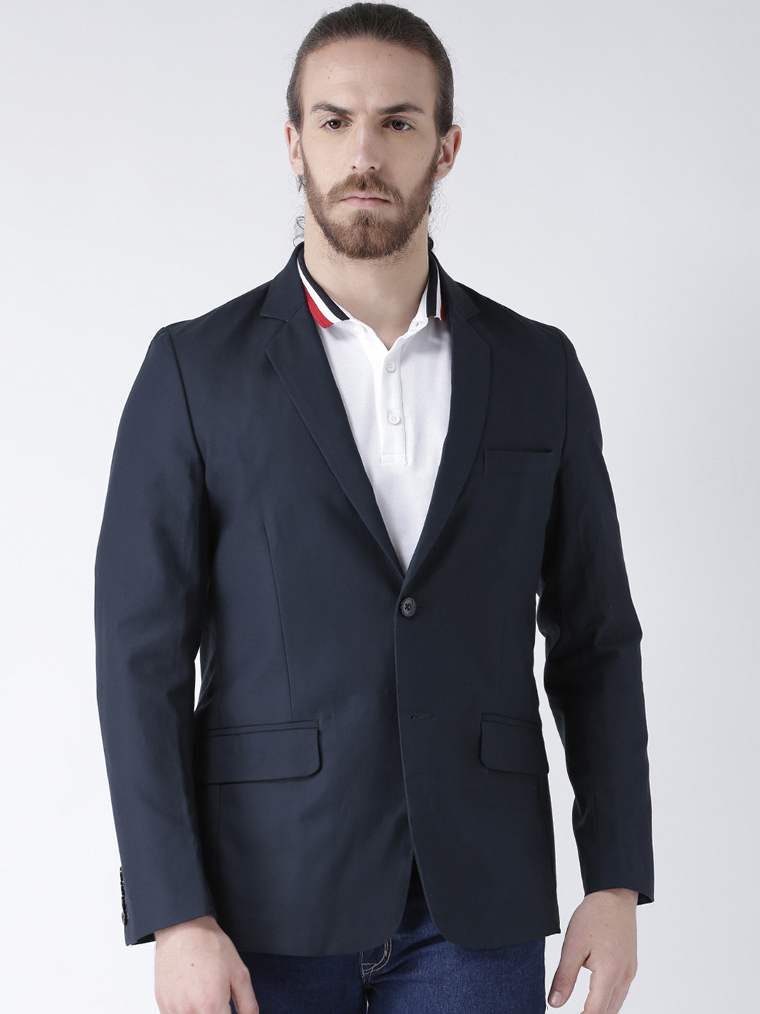 

DEYAAN Men Navy Blue Solid Slim Fit Blazer