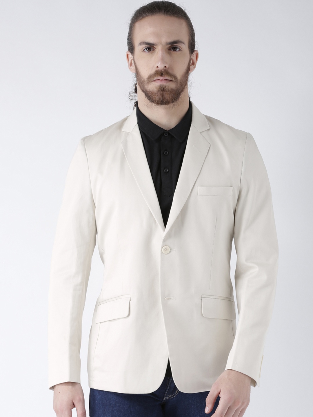 

DEYAAN Men Off-White Solid Slim Fit Blazer