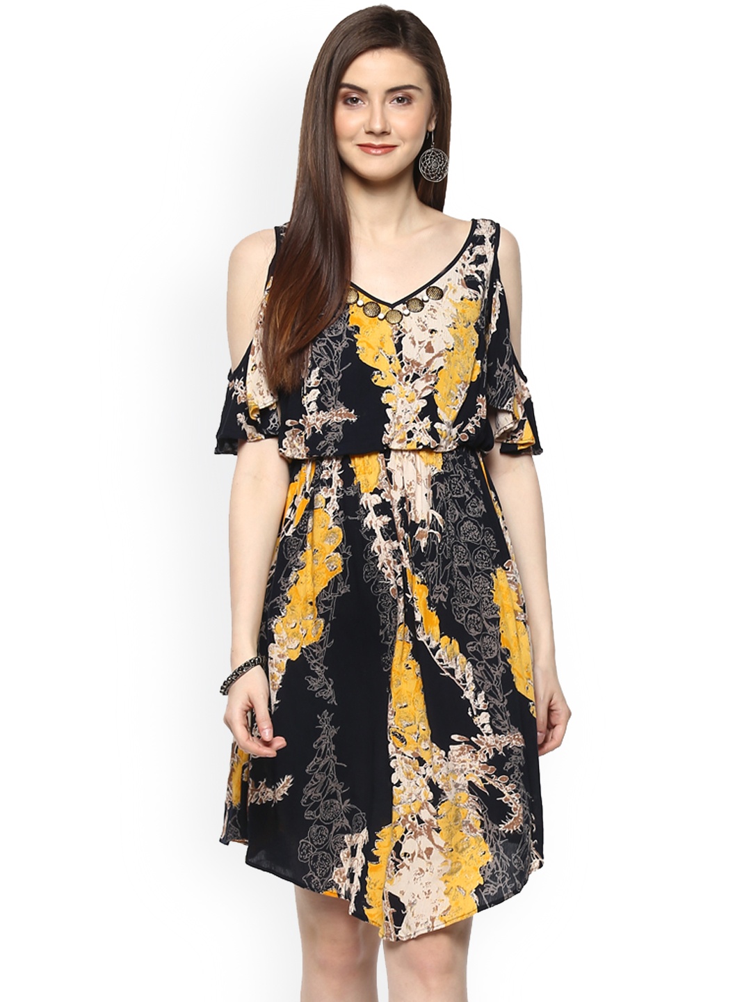 

Taurus Women Black Floral Printed Blouson Dress