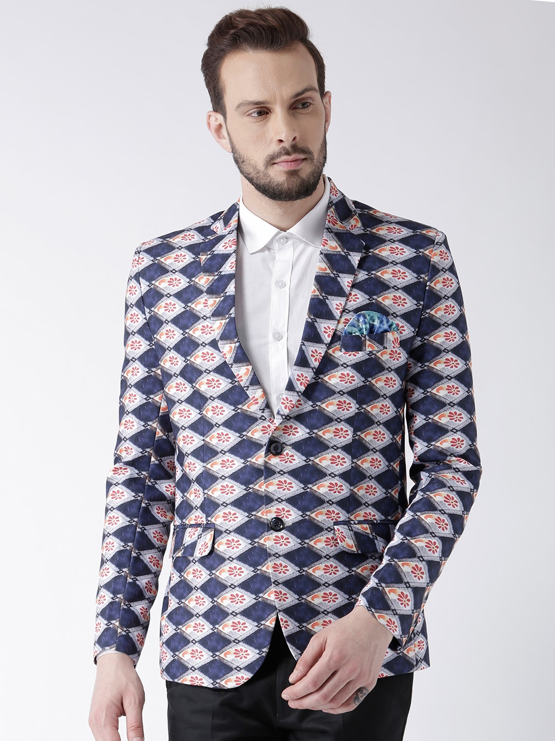 Hangup Multicoloured Printed Slim Fit Blazer, Multi