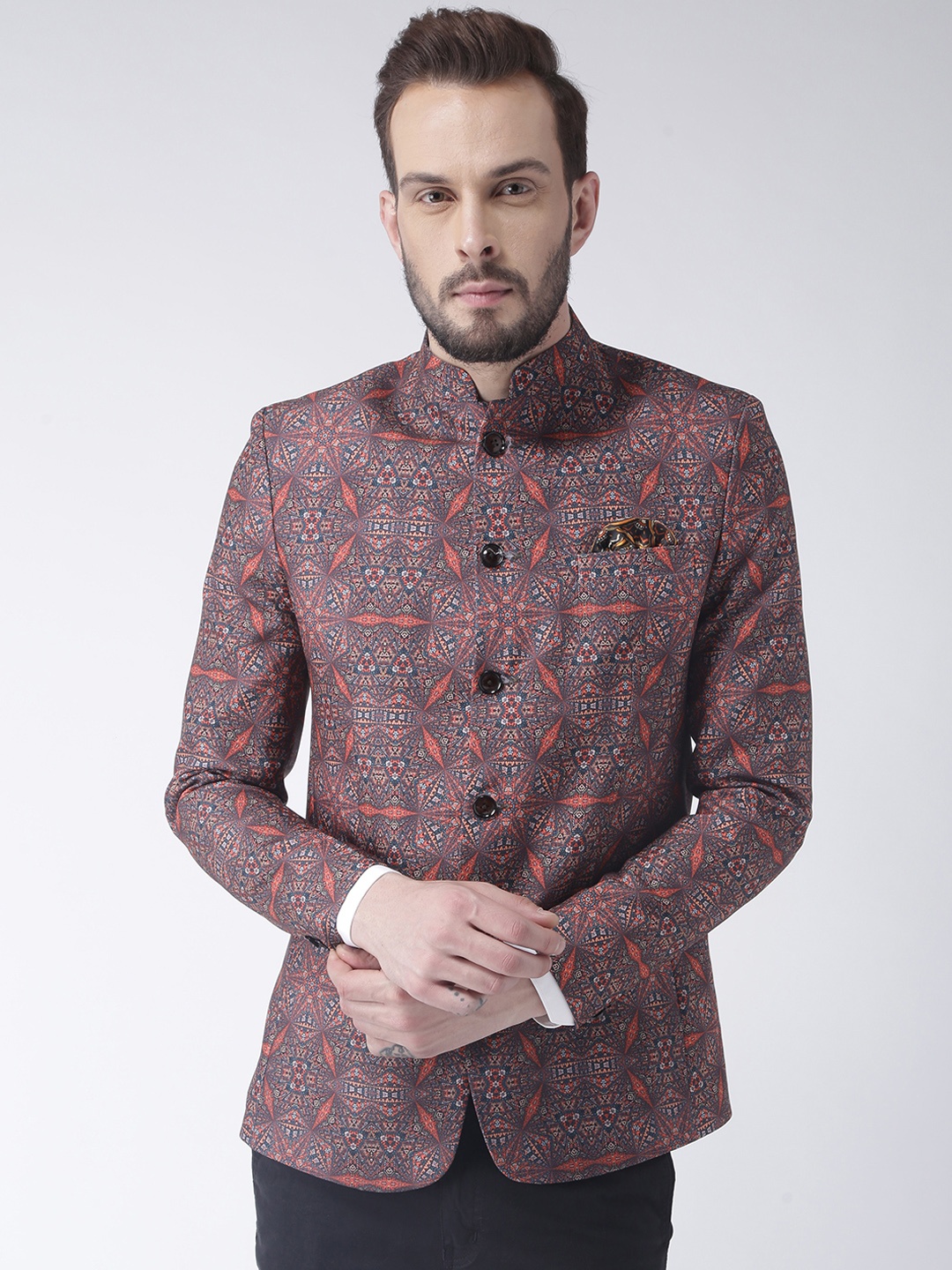 

Hangup Rust Printed Slim Fit Blazer