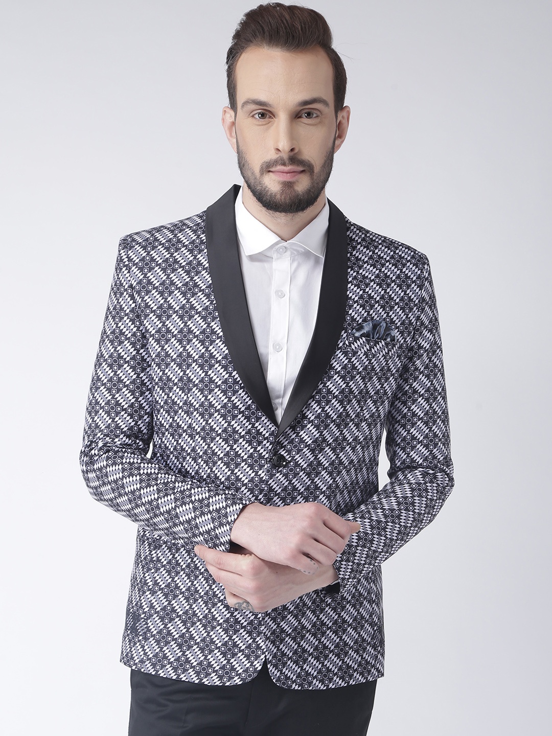 

Hangup Black & White Checked Slim Fit Blazer