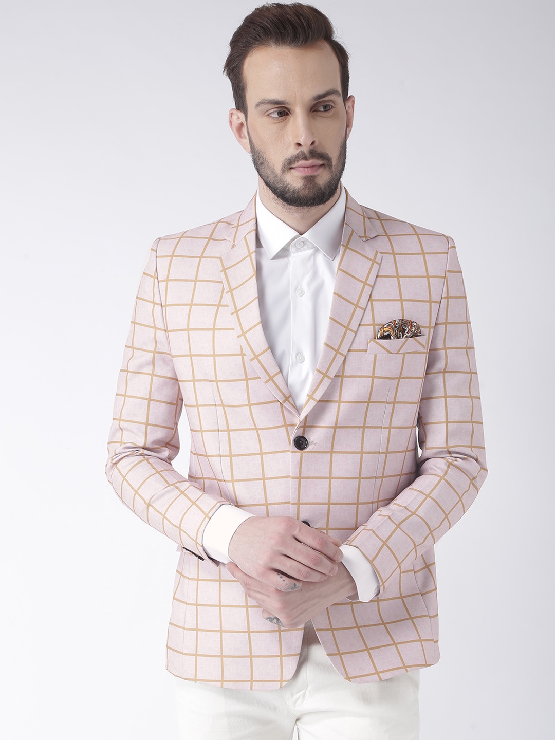 

Hangup Men Beige Checked Slim Fit Blazer