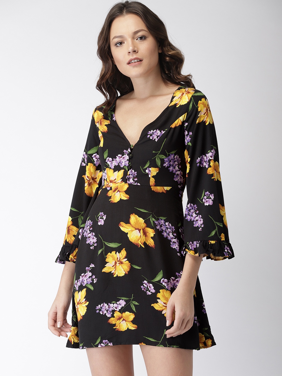 

FOREVER 21 Women Black Printed A-Line Dress