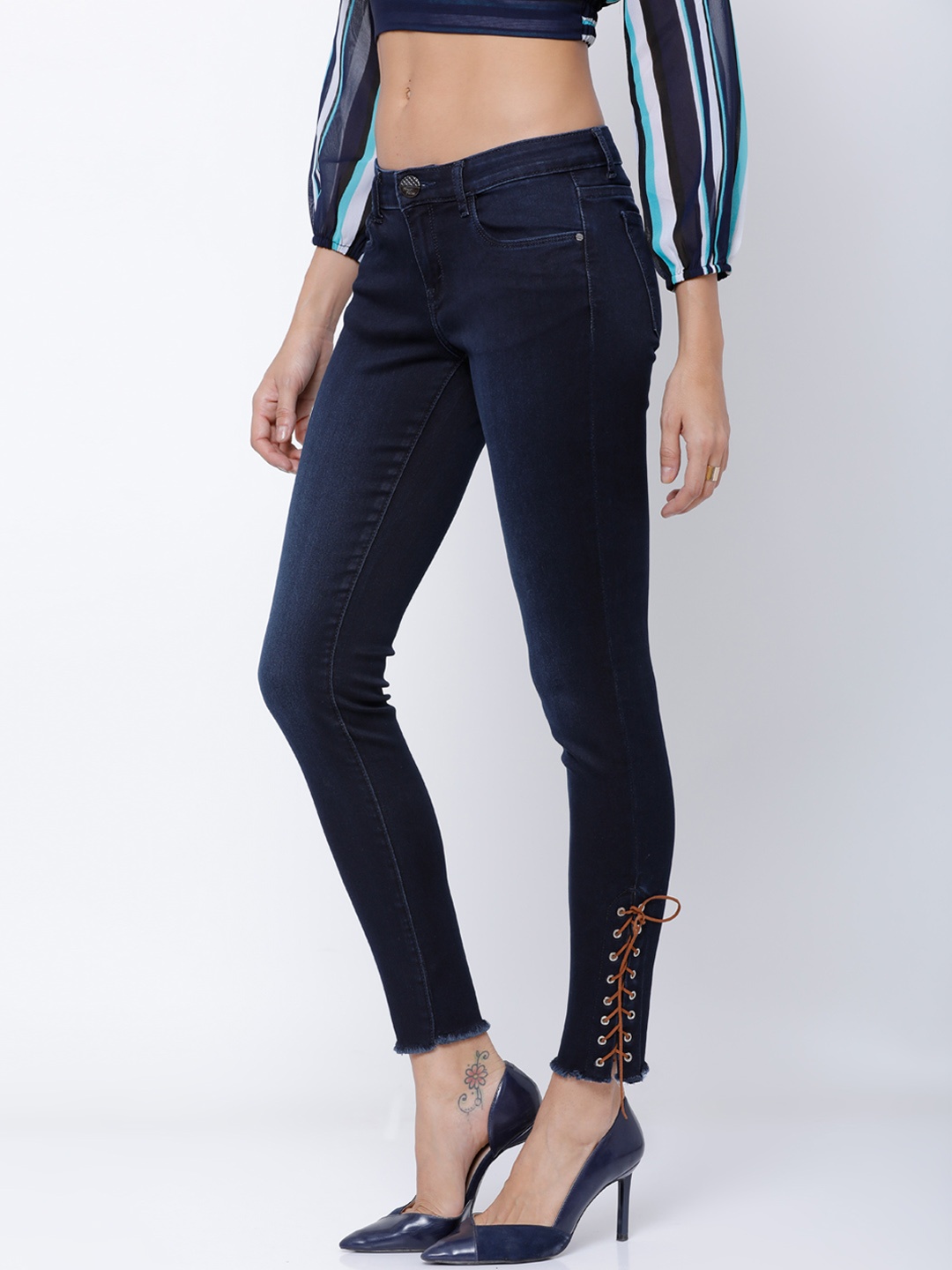 

Tokyo Talkies Women Navy Blue Super Skinny Fit Mid-Rise Ankle Length Stretchable Jeans