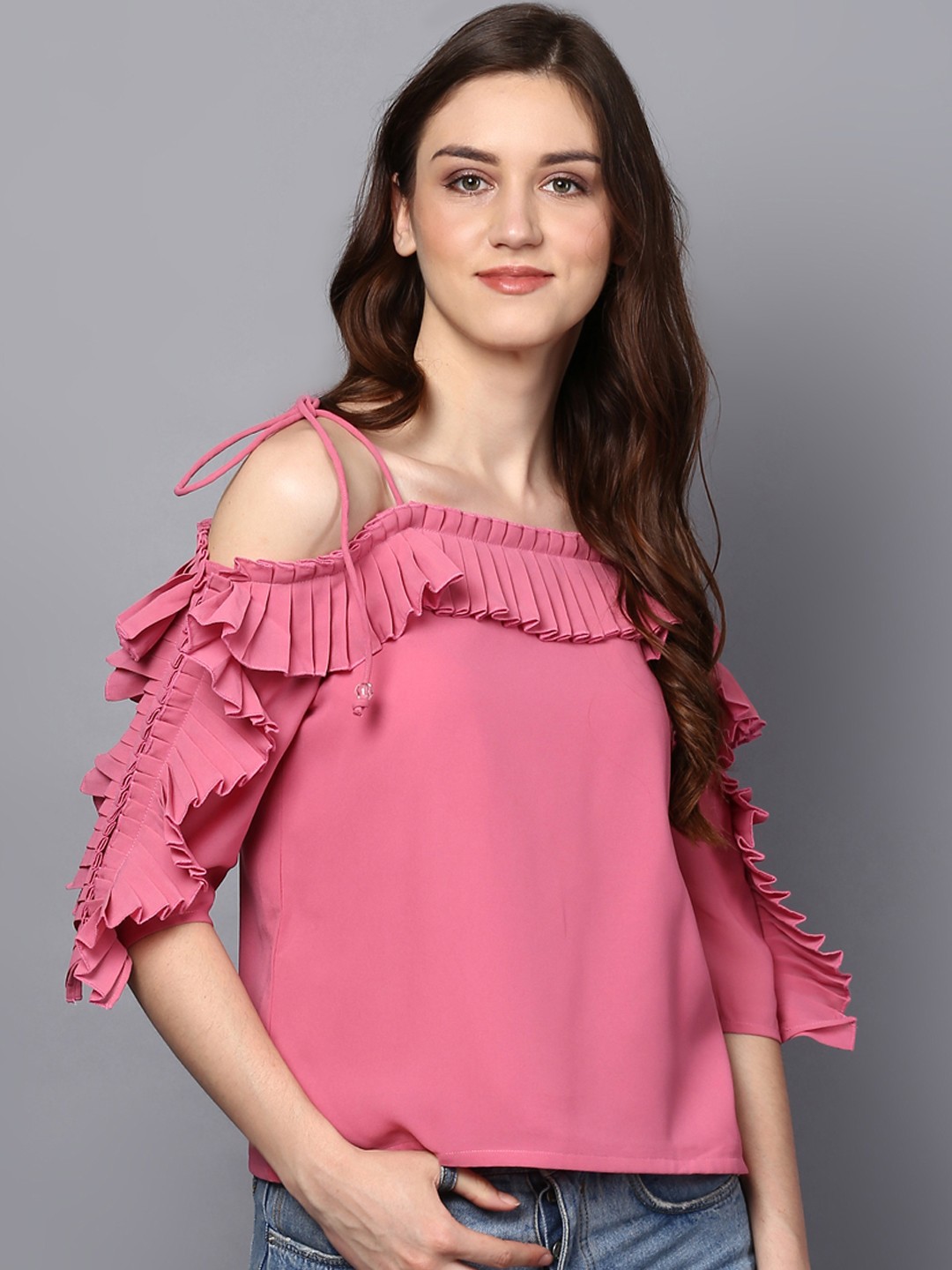 

STREET 9 Women Pink Solid Bardot Top