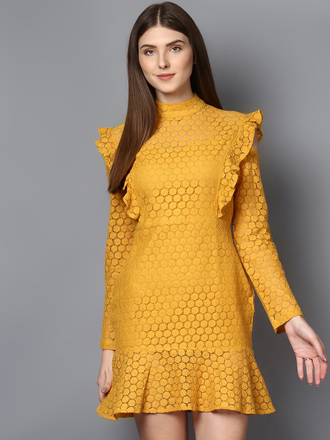 

STREET 9 Women Mustard Self Design Sheath Dress