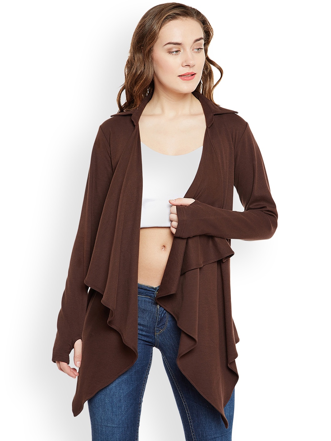 

Hypernation Brown Solid Open Front Shrug