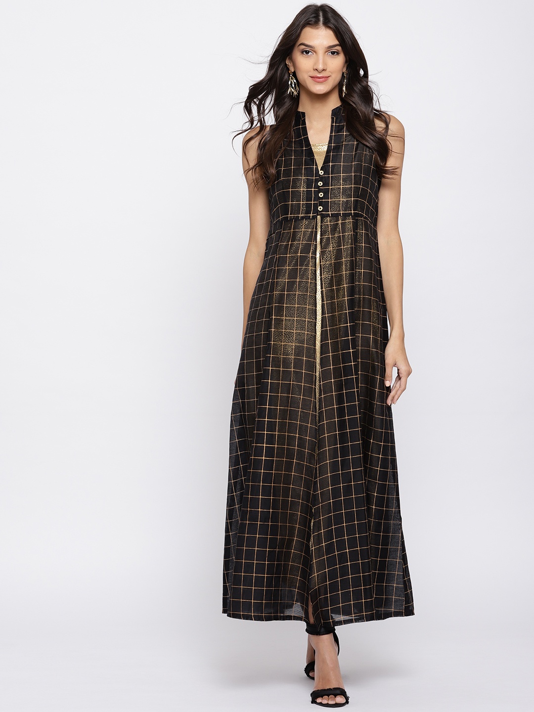 

Global Desi Women Black Checked Maxi Dress