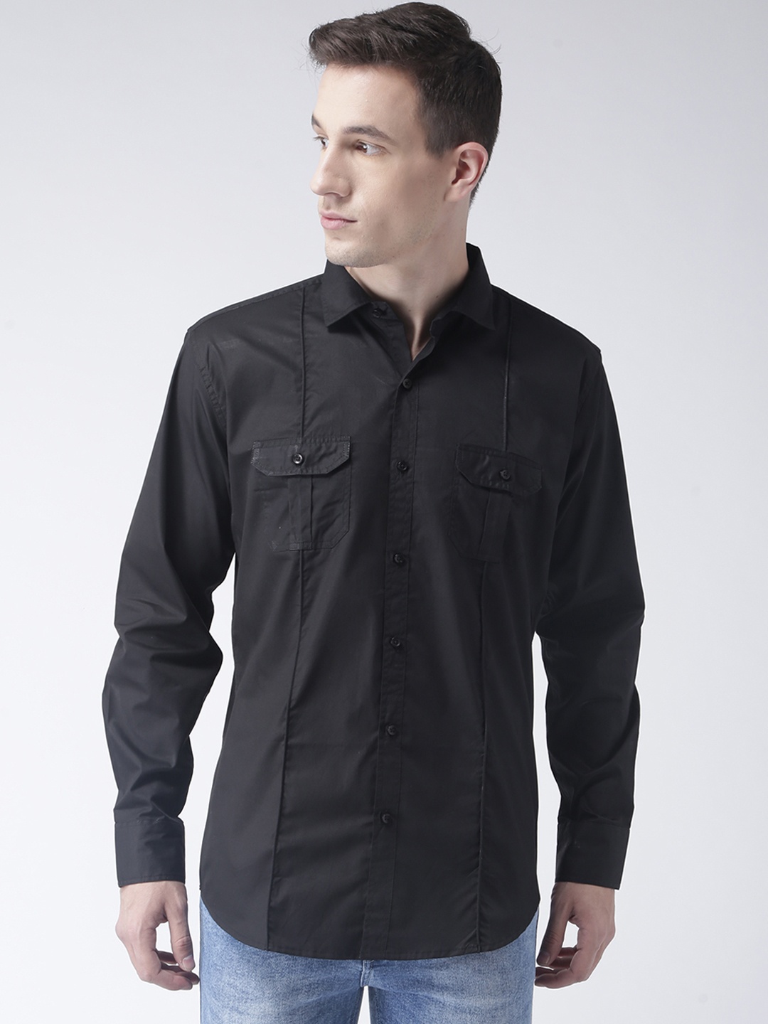

Hangup Men Black Regular Fit Solid Casual Shirt