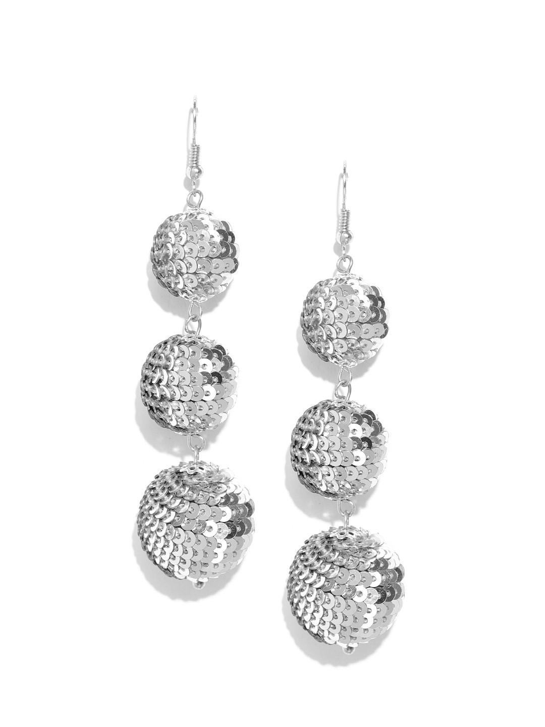 

Blueberry Silver-Toned Sequinned Spherical Drop Earrings