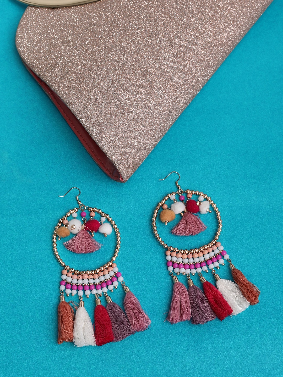 

Blueberry Multicoloured Circular Tasseled Drop Earrings, Multi