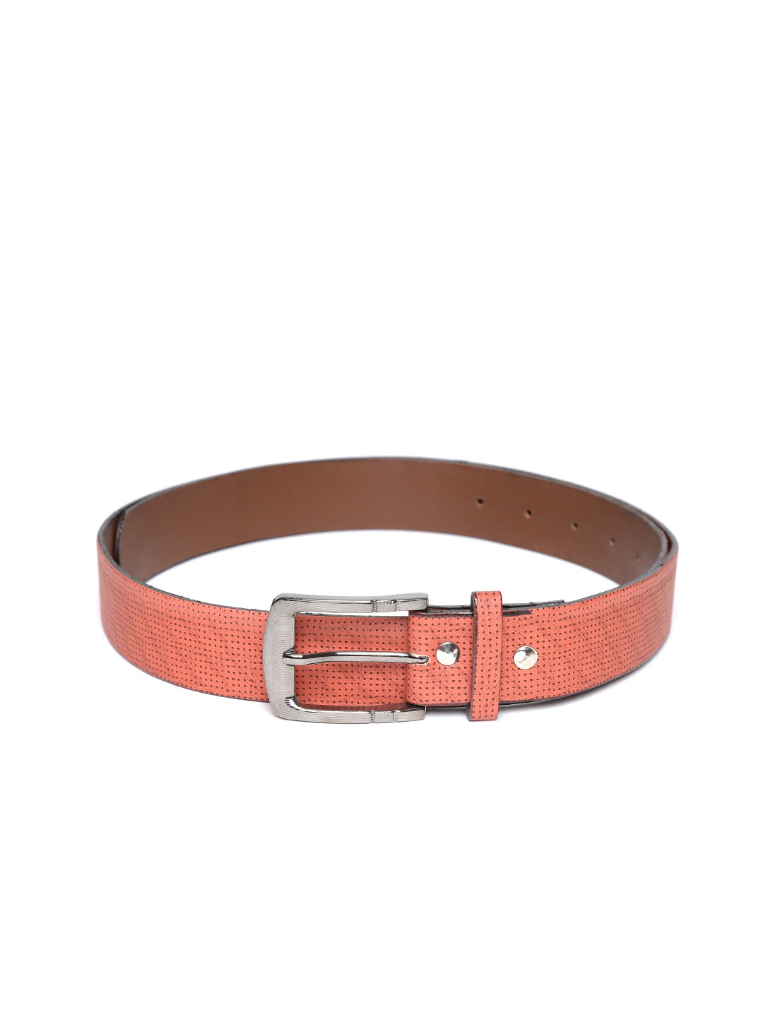 

Blueberry Men Coral Pink Leather Textured Belt