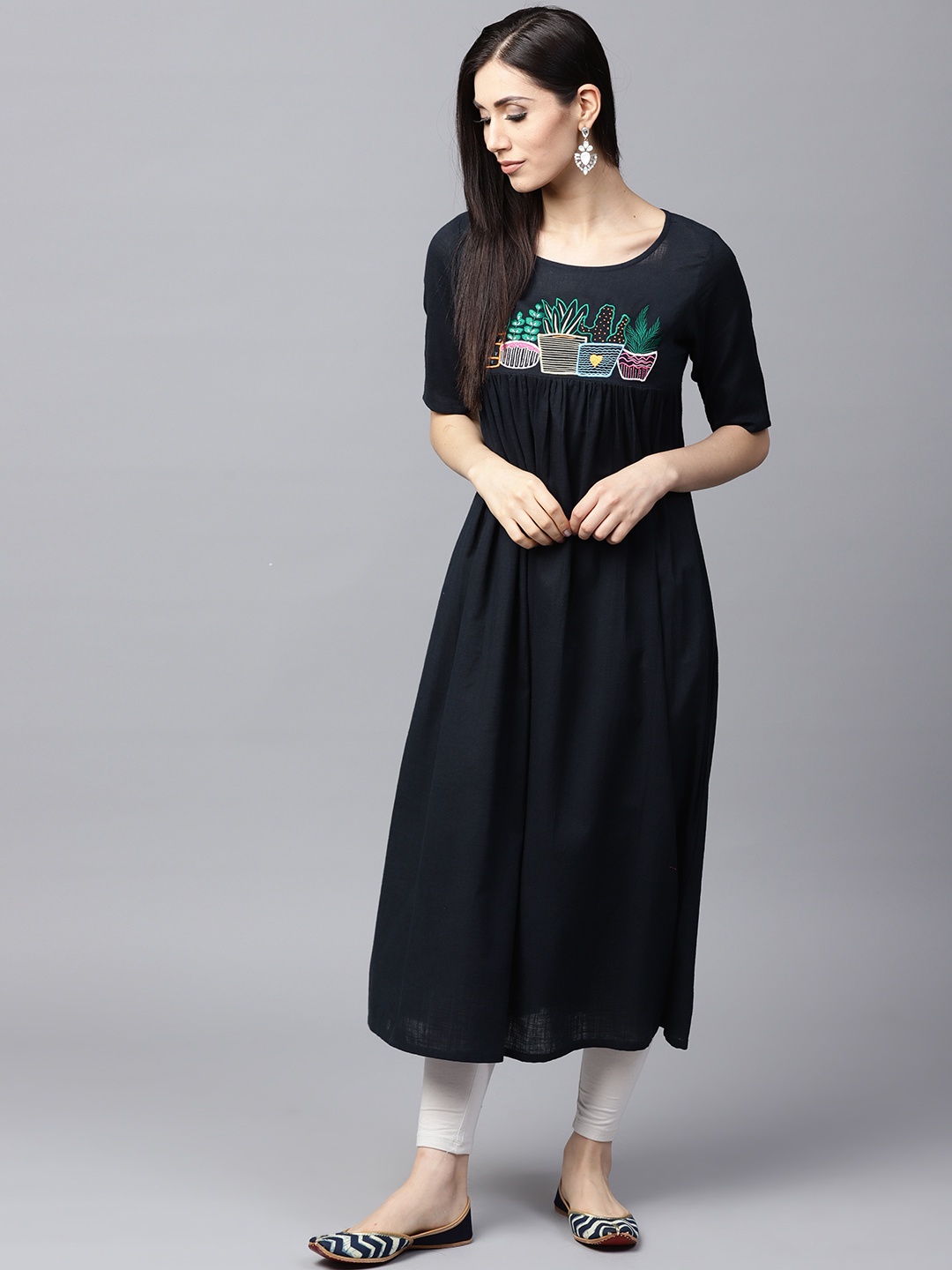

AKS Women Navy Blue Solid A-Line Kurta