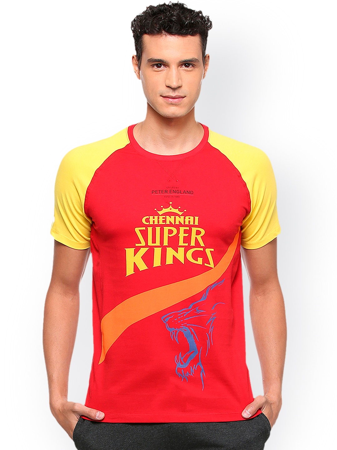 

Peter England Men Red Printed Round Neck T-shirt