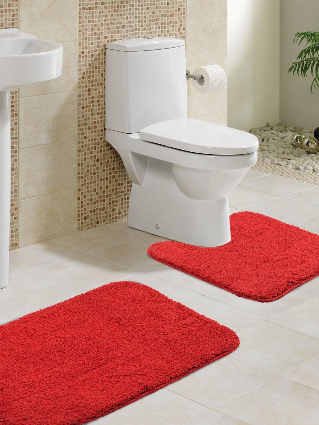 

Lushomes Set of 2 Bath Rugs, Red