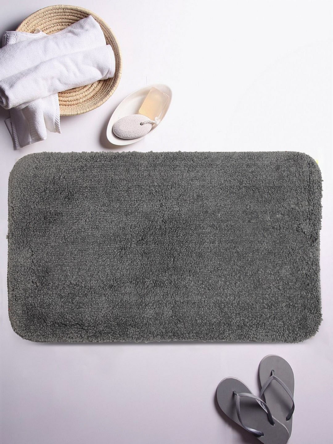 

Lushomes Blue Solid Microfibre Bath Rug with Memory Foam, Grey