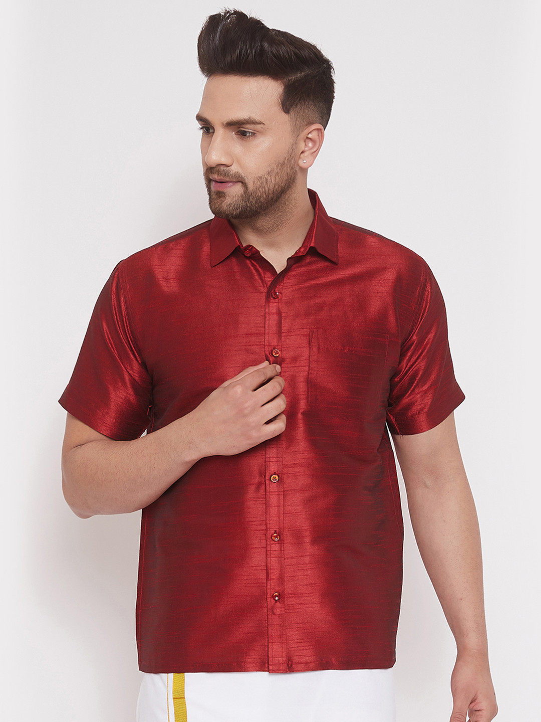

VASTRAMAY Men Maroon Regular Fit Printed Party Shirt