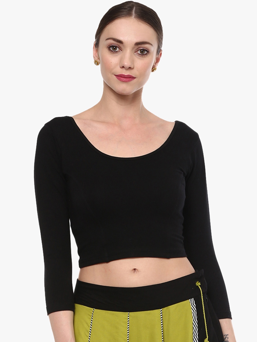 

SALWAR STUDIO Women Black Cotton Lycra Saree Blouse for Women