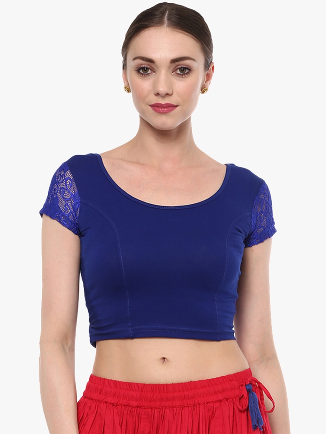 

SALWAR STUDIO Blue Solid Cotton Lycra Saree Blouse