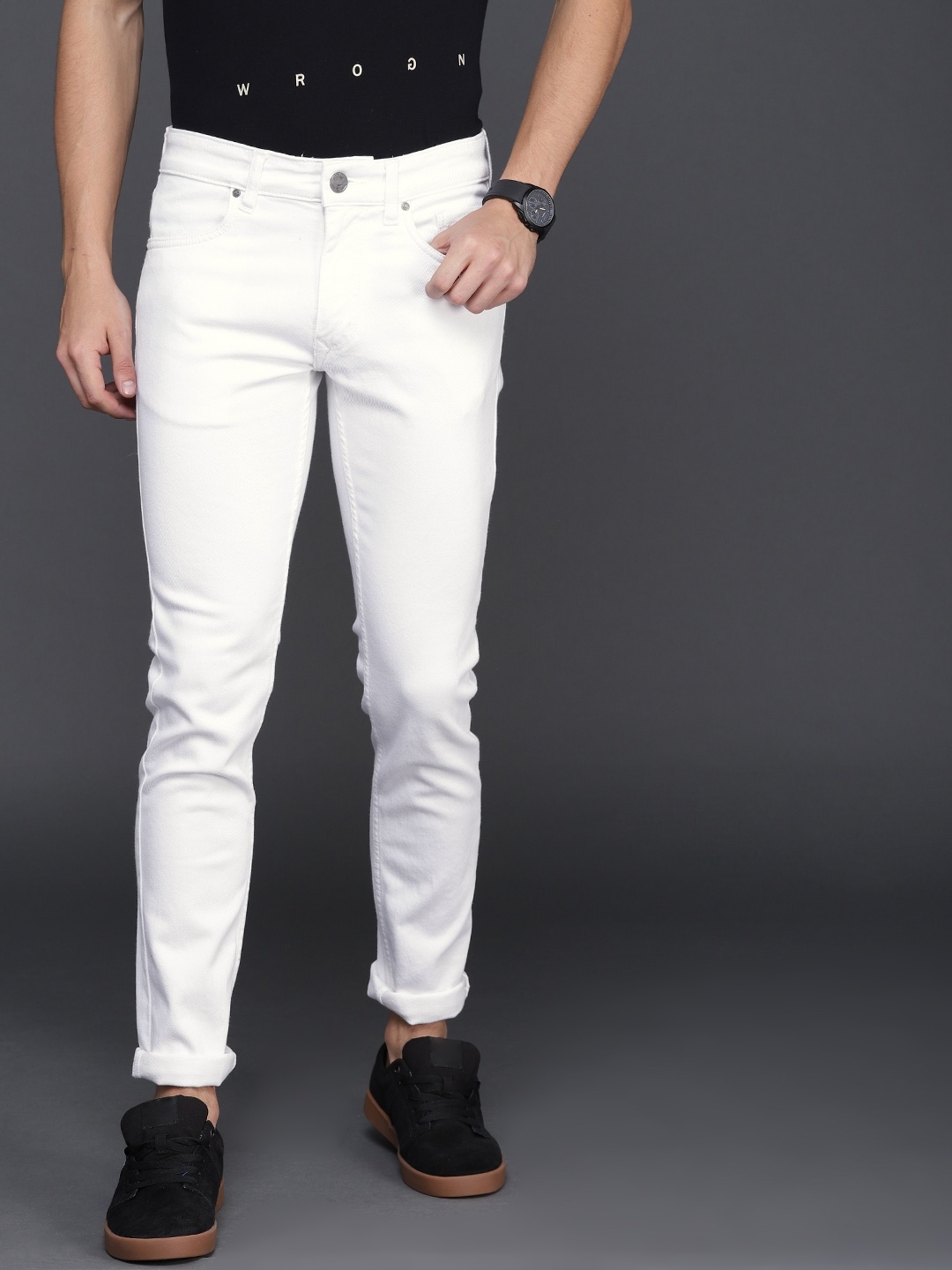 

WROGN Men White Slim Fit Mid-Rise Clean Look Stretchable Jeans