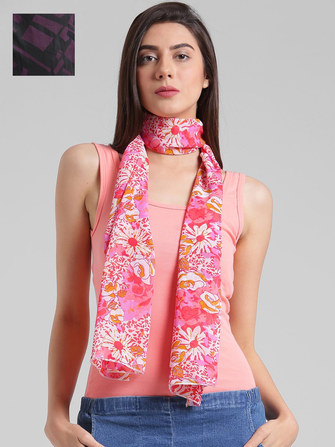 

Trend Arrest Pink & Black Set Of 2 Printed Scarves