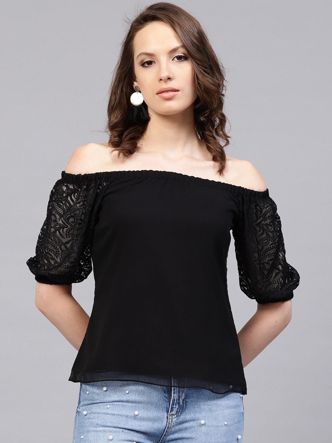 

Athena Women Black Solid Bardot Top