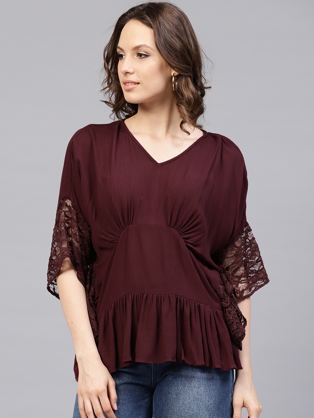 

Athena Women Burgundy Solid Kaftan Top