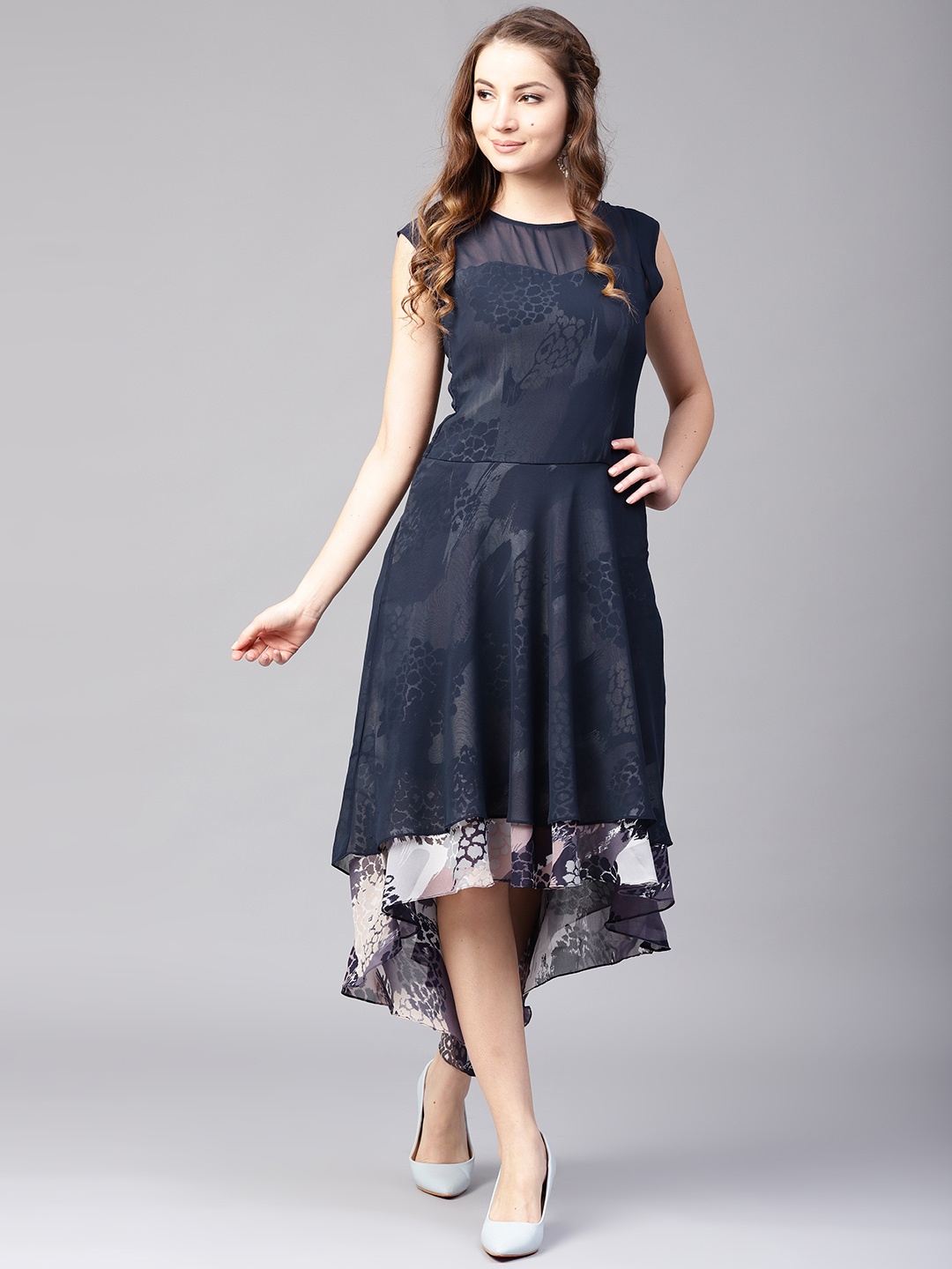 

Athena Women Navy Blue Printed Layered Maxi Dress