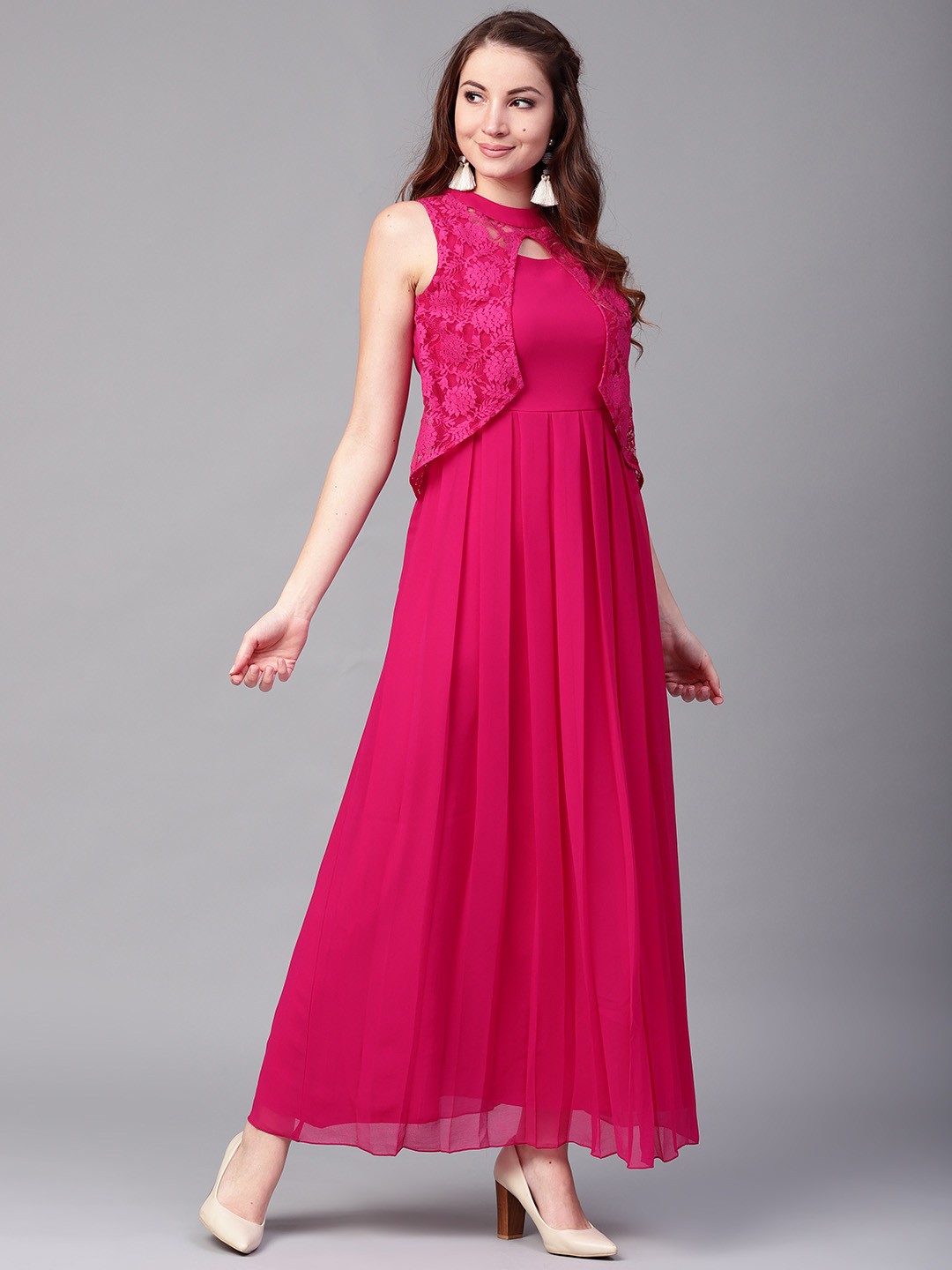 

Athena Women Magenta Solid Maxi Dress