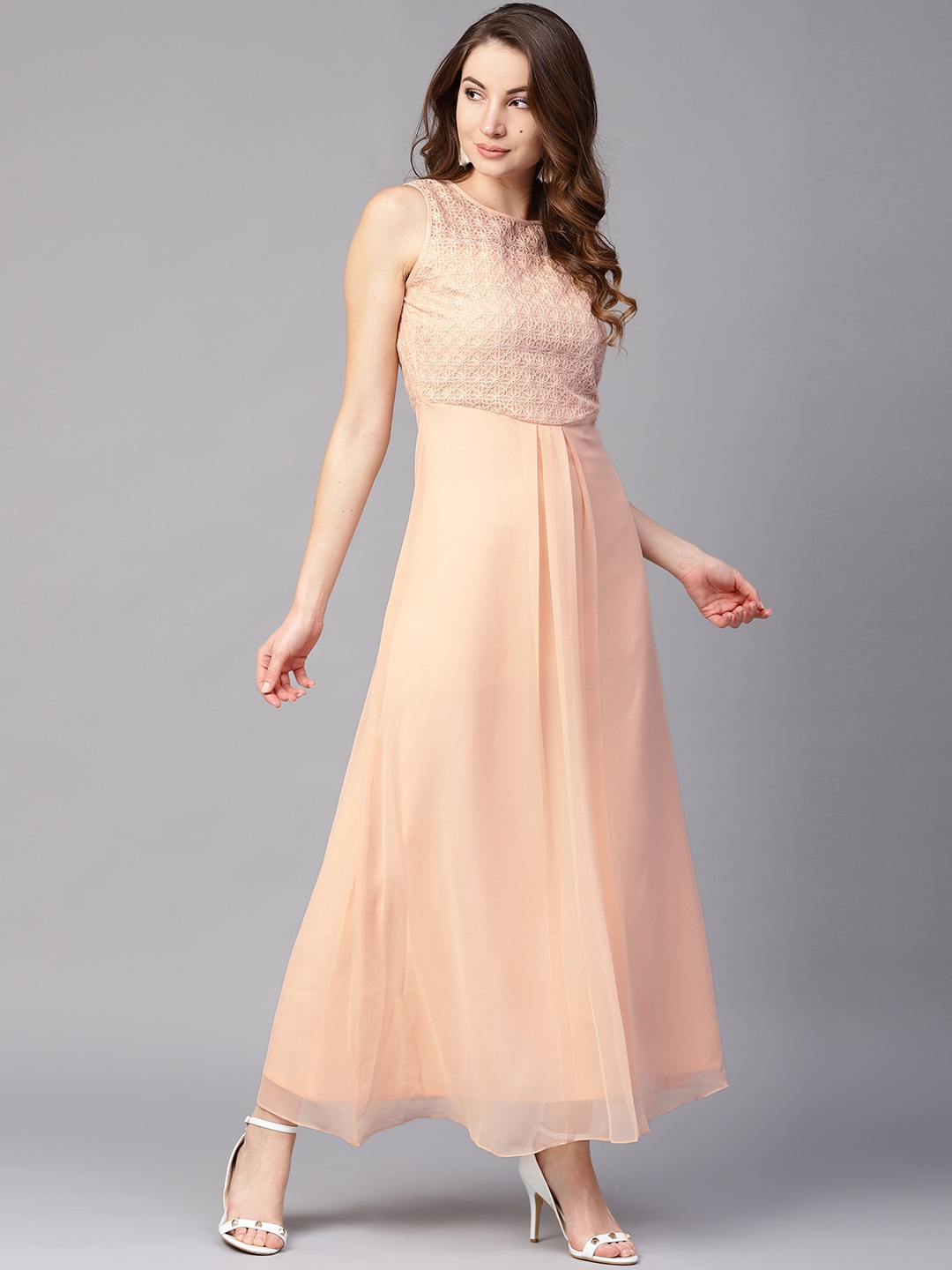 

Athena Women Peach-Coloured Solid Maxi Dress