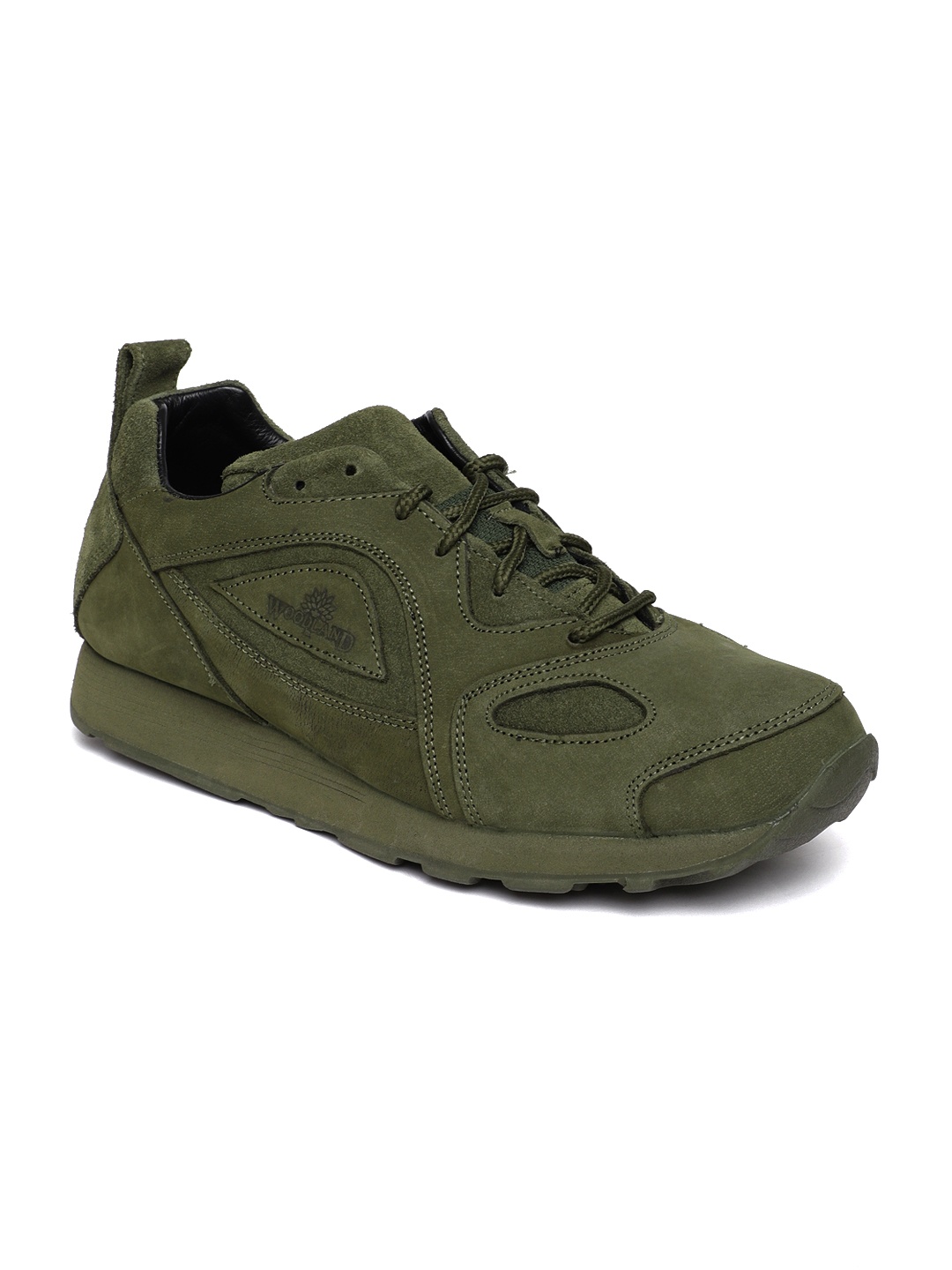 

Woodland Men Olive Green Nubuck Leather Sneakers