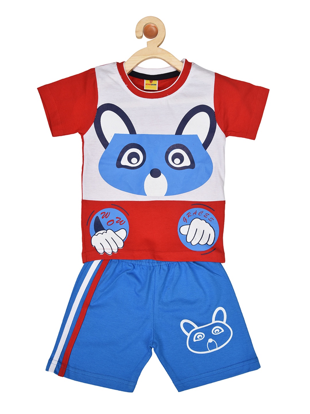 

BORN WEAR Boys Red & White Printed T-shirt with Shorts